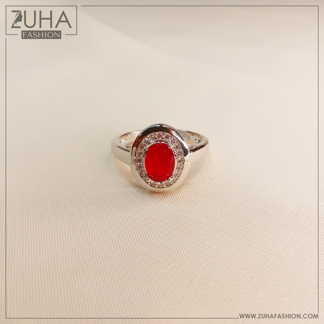 Red Crystal Silver Ring 0206