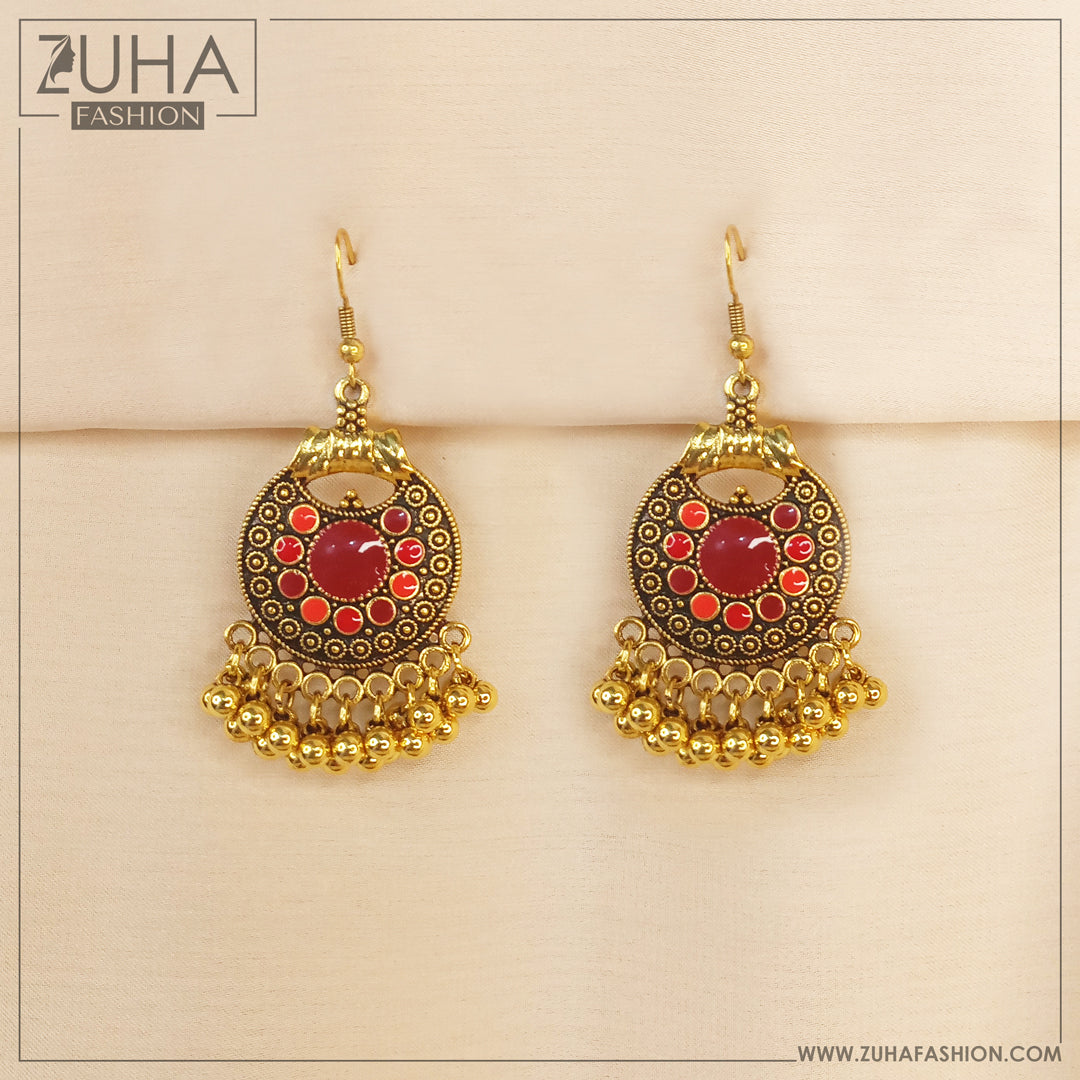Antique Golden Red Earrings 0351