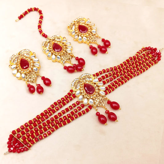 red maroon bridal choker set