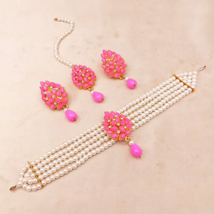 pink white bridal choker set