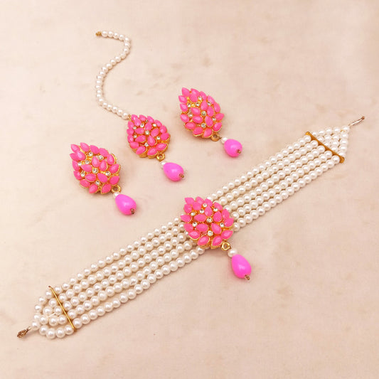 pink white bridal choker set