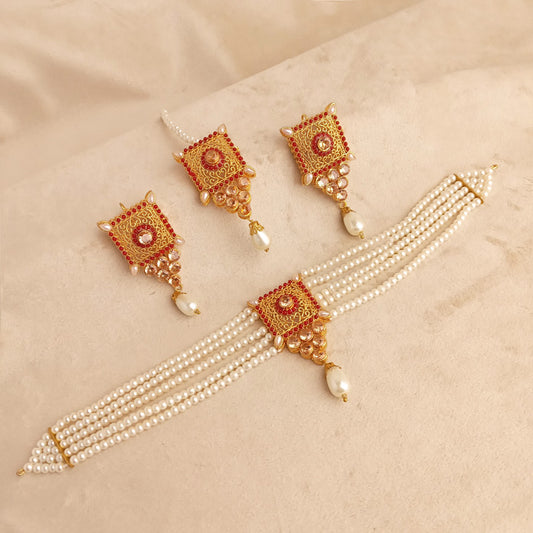 white bridal choker necklace set
