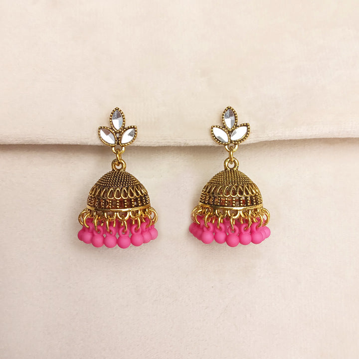 Pink Beads Antique Jhumki for Girls 0892