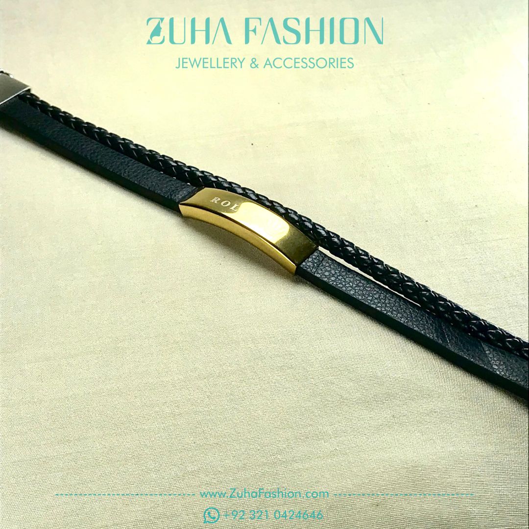 Double Strap Black Bracelet for Boys 1004