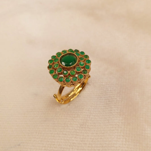 adjustable kundan ring Green