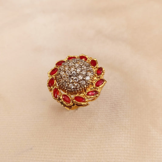 adjustable red kundan ring