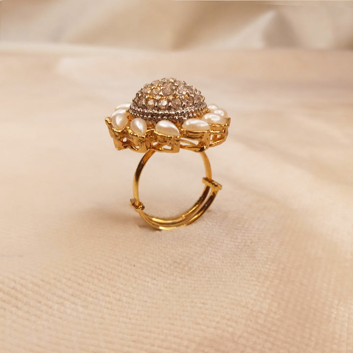 white pearl kundan ring