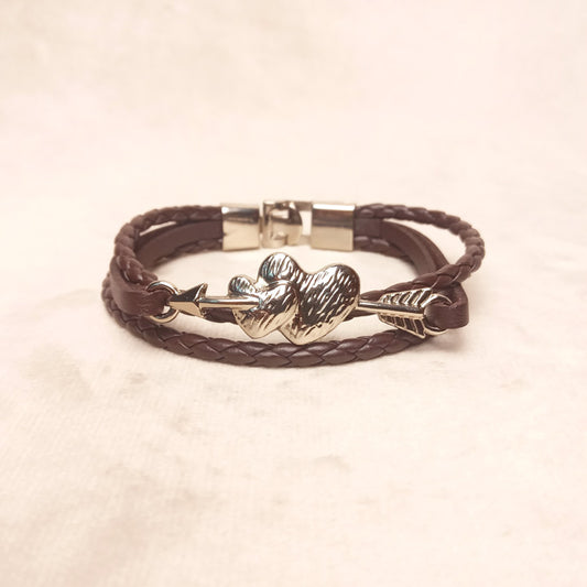Brown Leather Band Heart Bracelet 0701