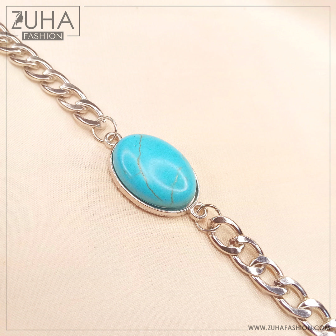 Turquoise Stone Silver Gents Bracelet 0452