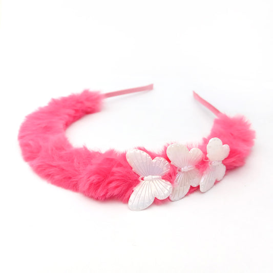 Hot Pink Fur Butterfly Hair Band 0820