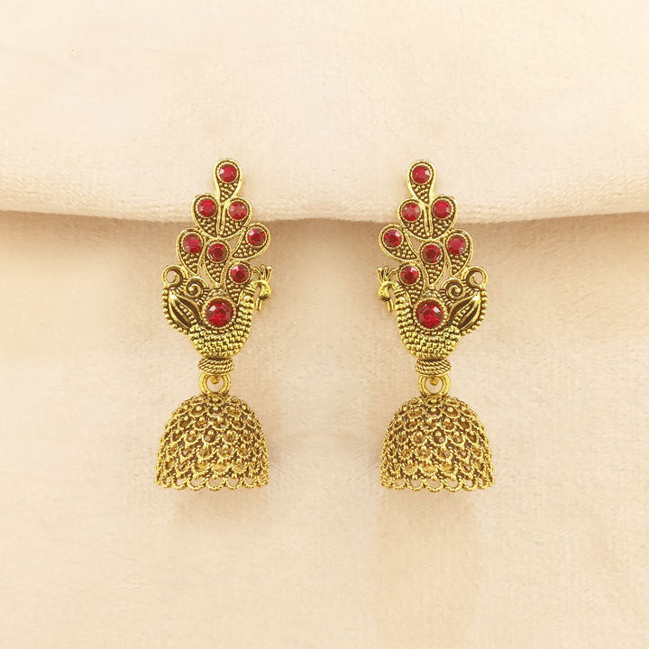 Maroon Peacock Jhumka Earrings 0649