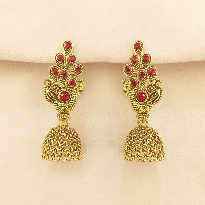 Maroon Peacock Jhumka Earrings 0649