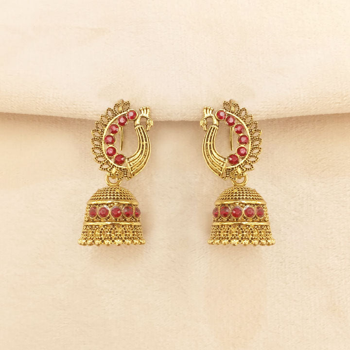 Maroon Peacock Jhumka 0650