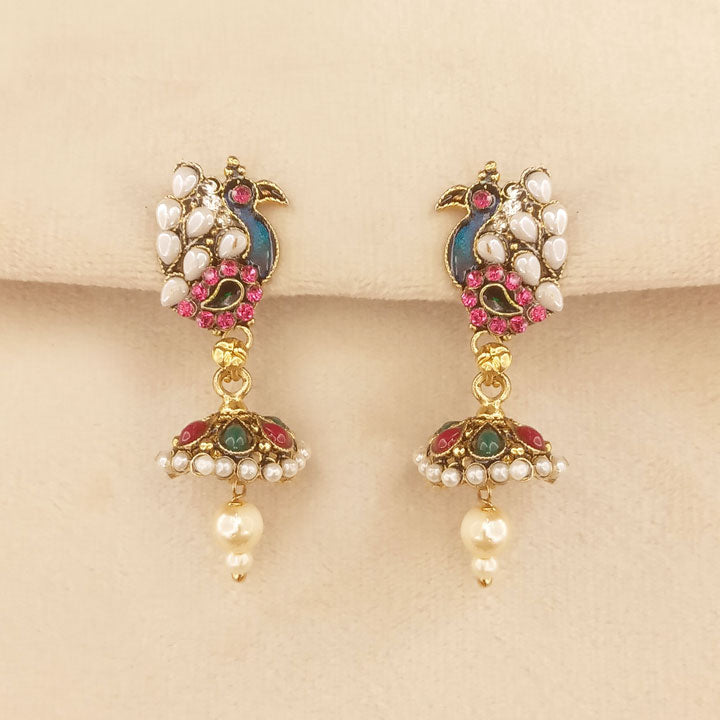 Multicolor Peacock Pearl Jhumka 0647U