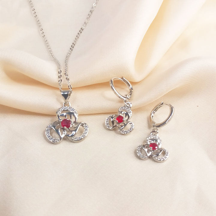 red zircon silver set
