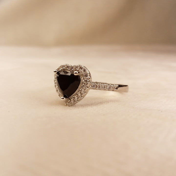 Black Heart Silver Ring 0593