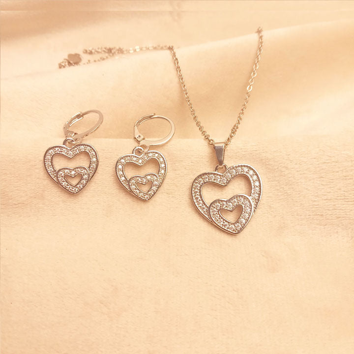 Silver Hearts Necklace Set ZR032