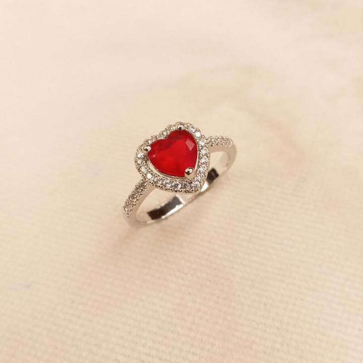 Red Heart Silver Ring 0593
