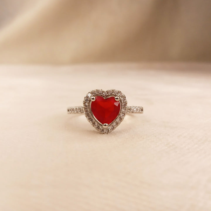 Red Heart Silver Ring 0593