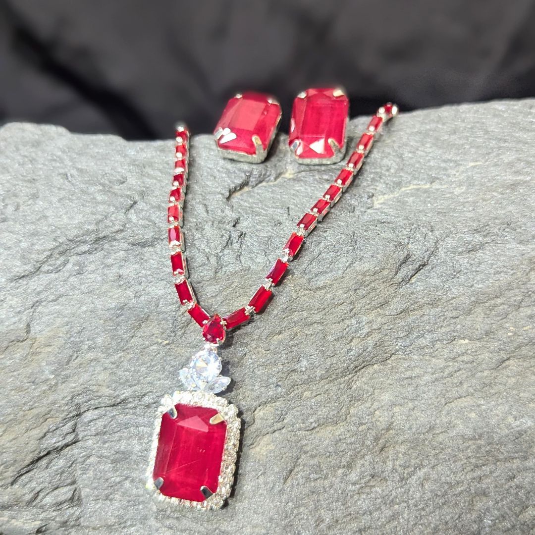High Quality Red Zircon Necklace Set Design 1571