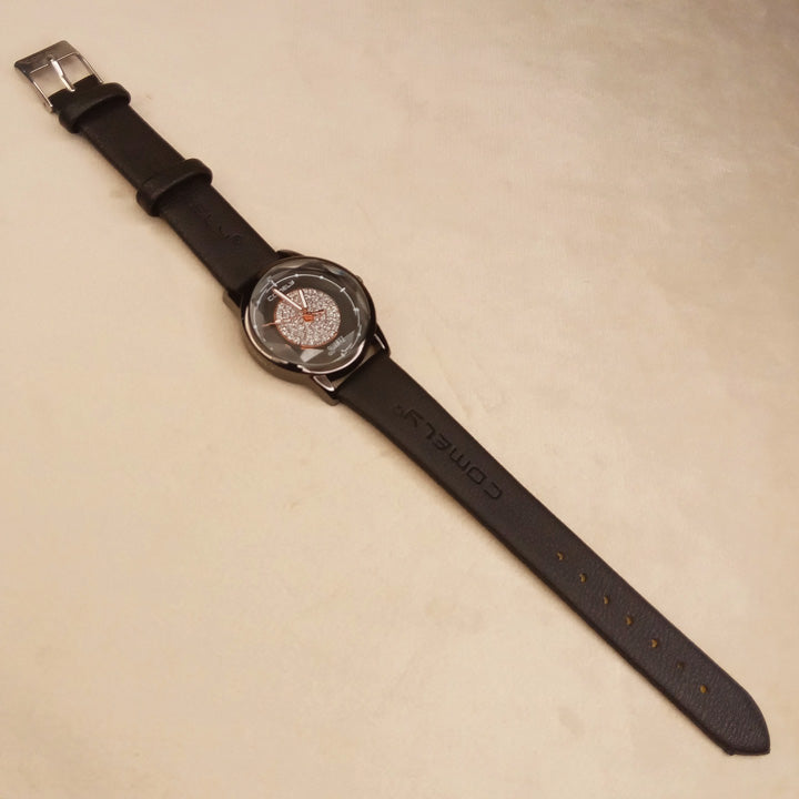 Ladies Black Leather Watch 0563