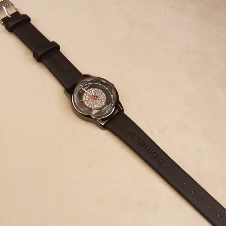 Ladies Black Leather Watch 0563