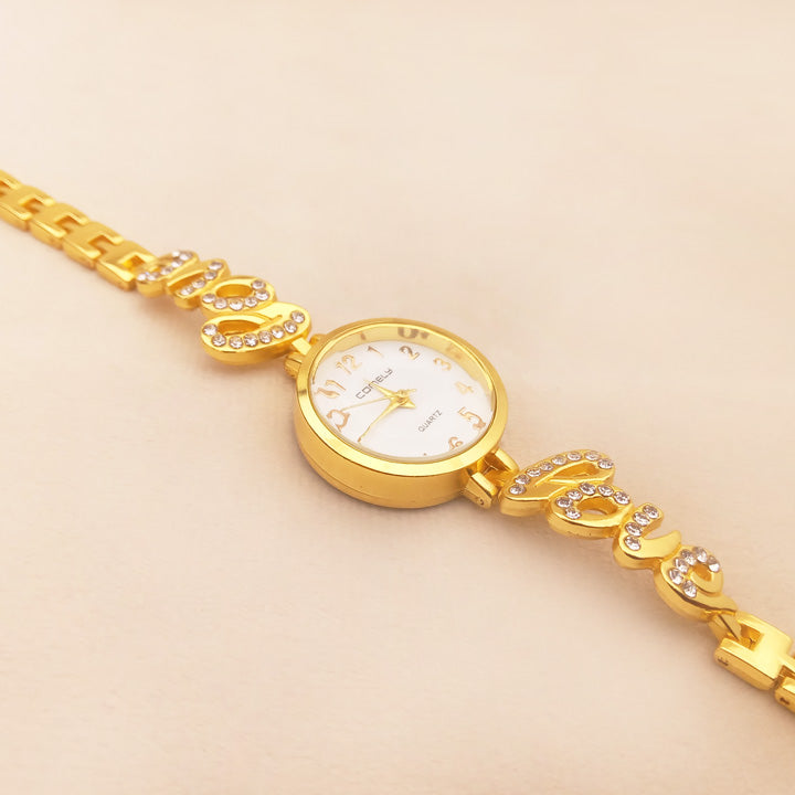 Golden Love Chain Watch for Girls 0801