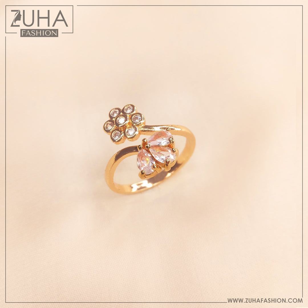 floral crystal golden ring