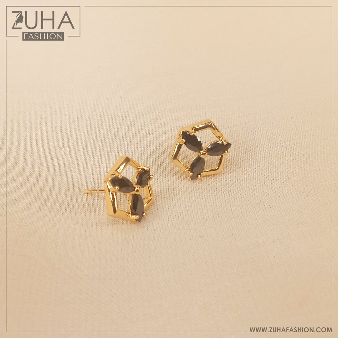 Small Golden Black Ear Studs 0355
