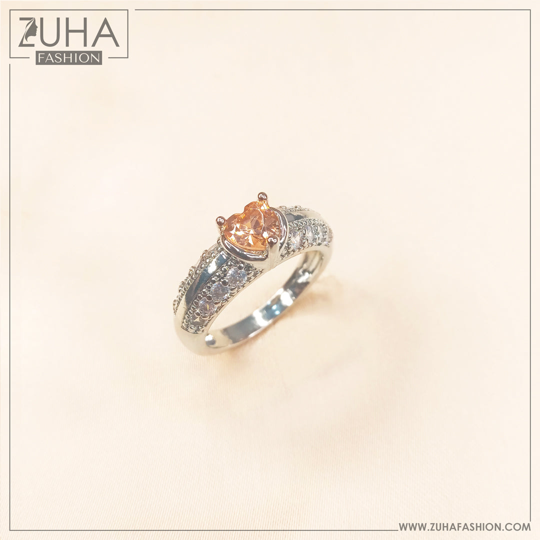 Solitaire Champagne Heart Silver Ring 0300