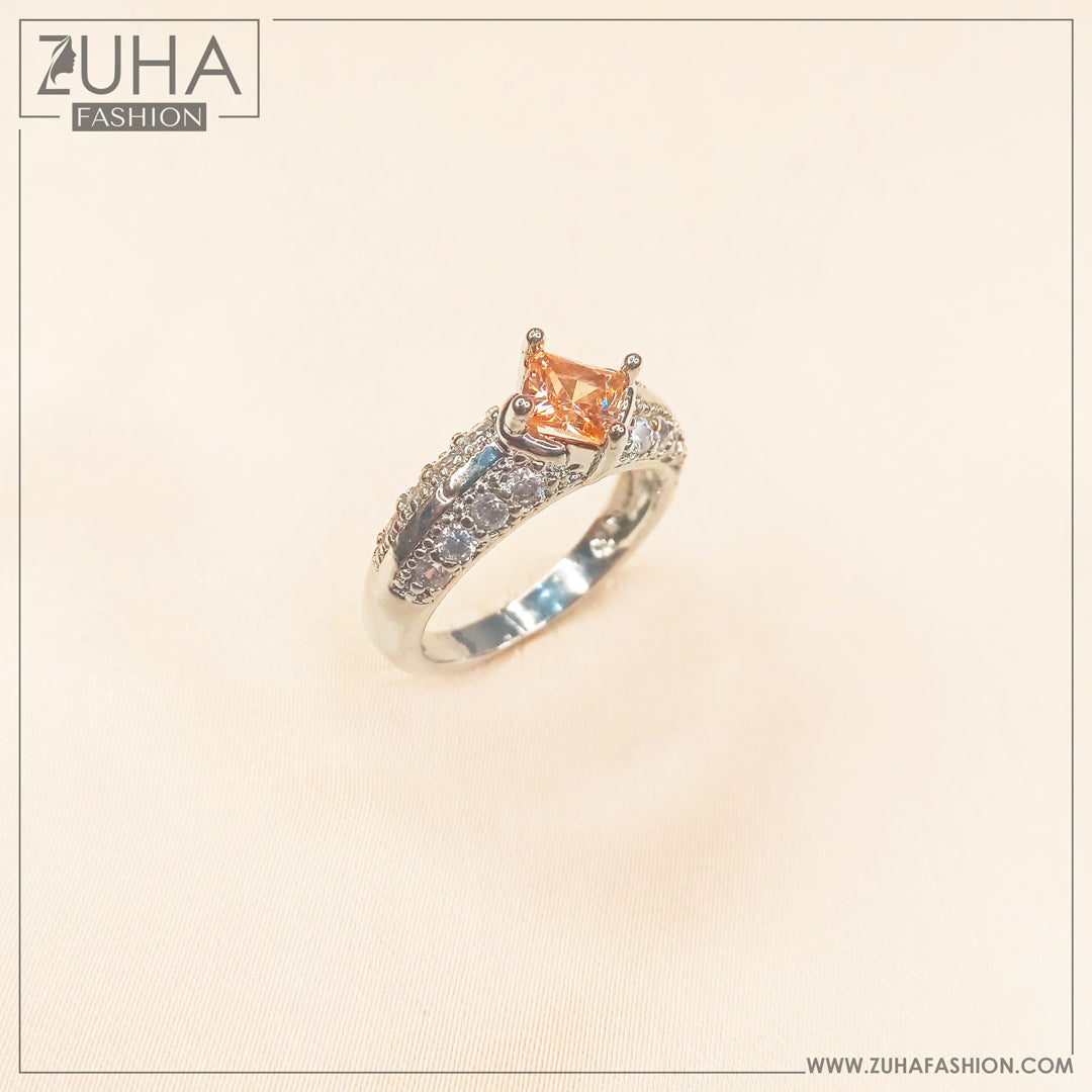 Solitaire Champagne Silver Ring 0299