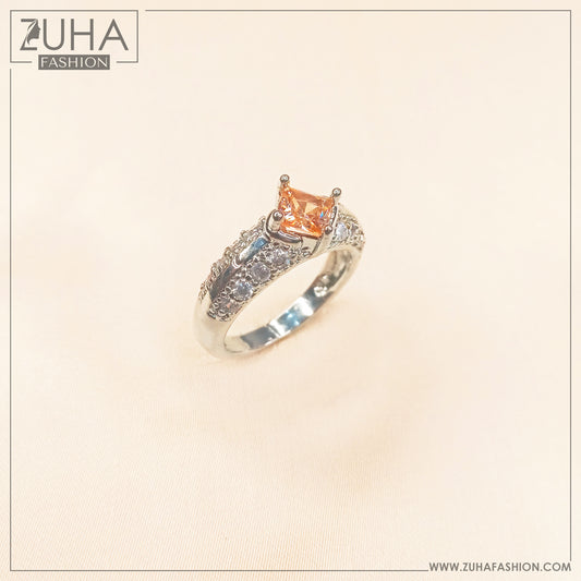 Solitaire Champagne Silver Ring 0299