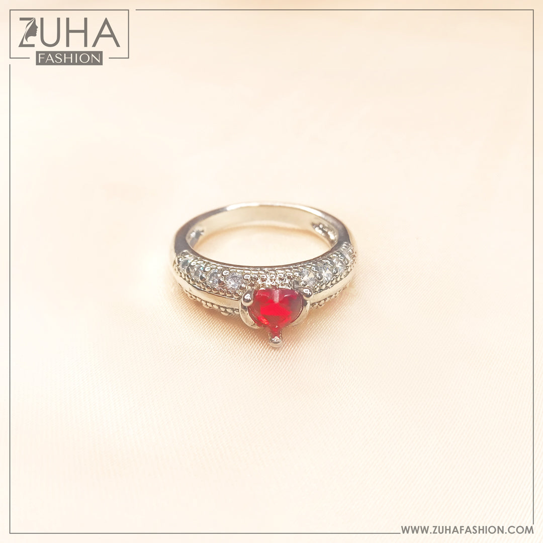 Solitaire Red Heart Silver Ring 0300