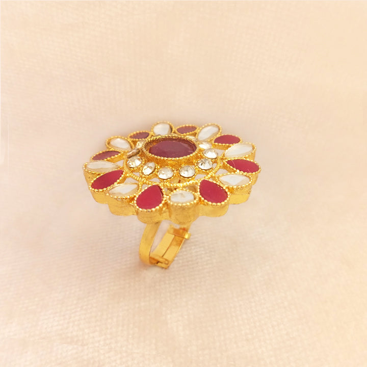 Adjustable Red Polki Ring 0670