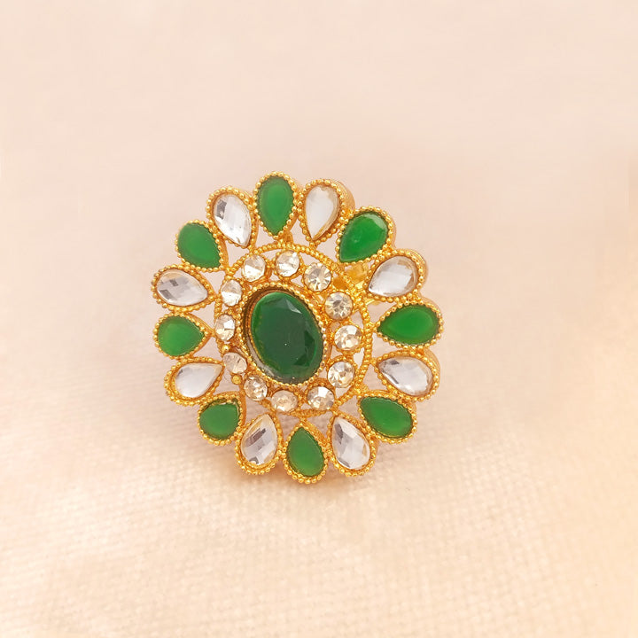 Adjustable Green Polki Ring 0673