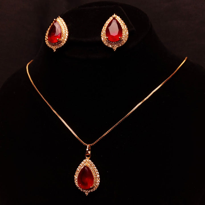 High Quality Red Zircon Necklace Set Design 0617