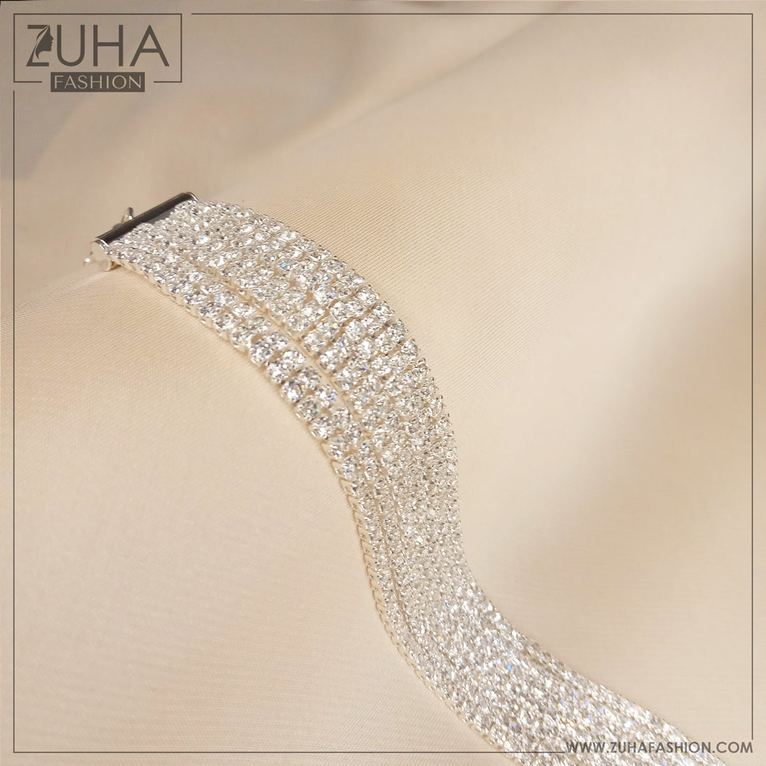 Seven Stripe Silver Crystal Bracelet 0178