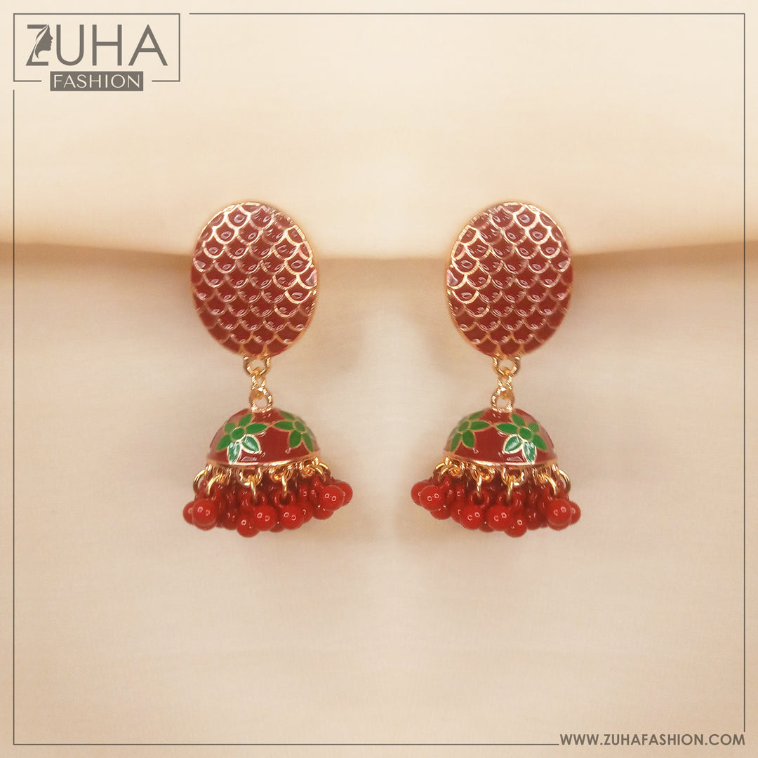 Ethnic Red Jhumka Style Earrings 0248