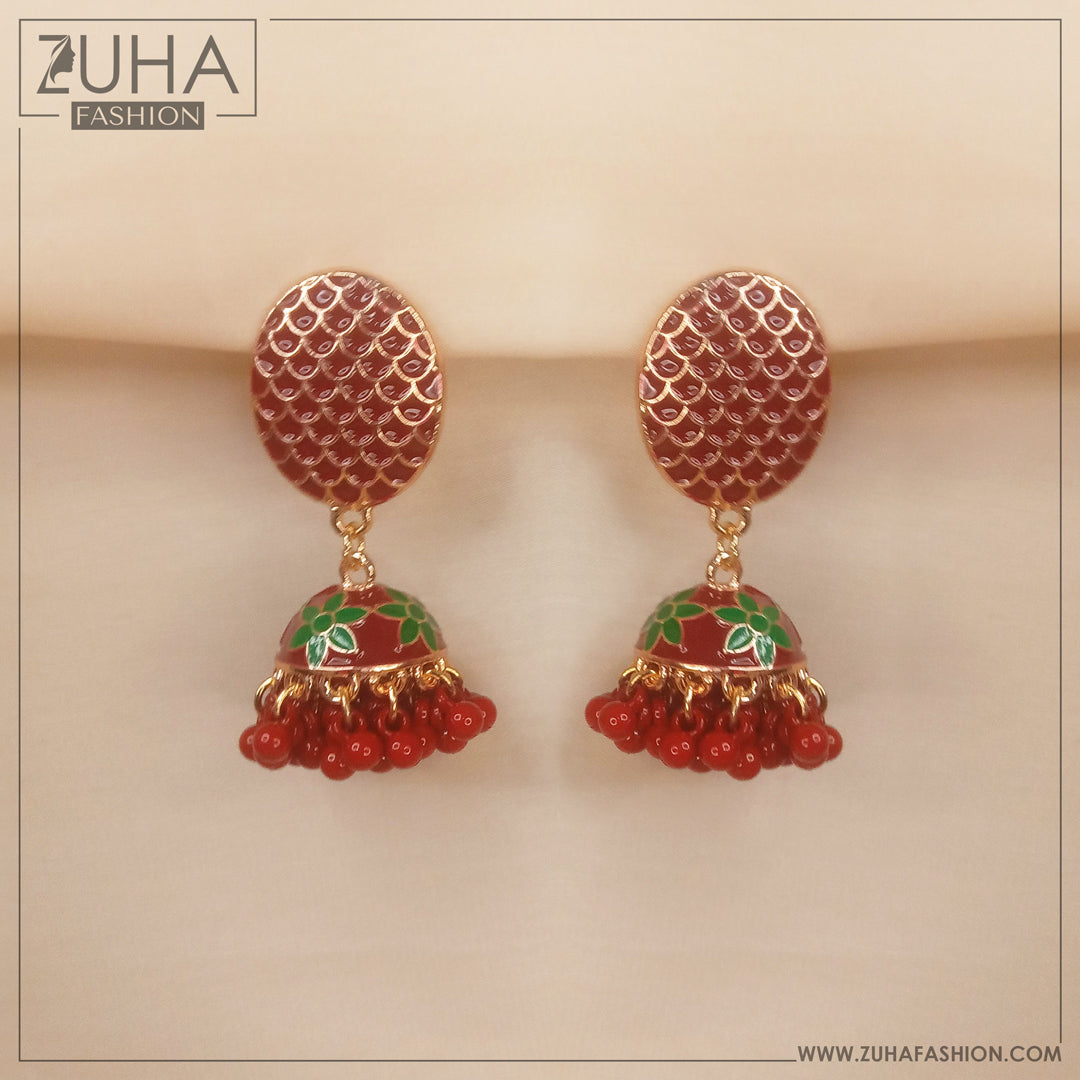 Ethnic Red Jhumka Style Earrings 0248