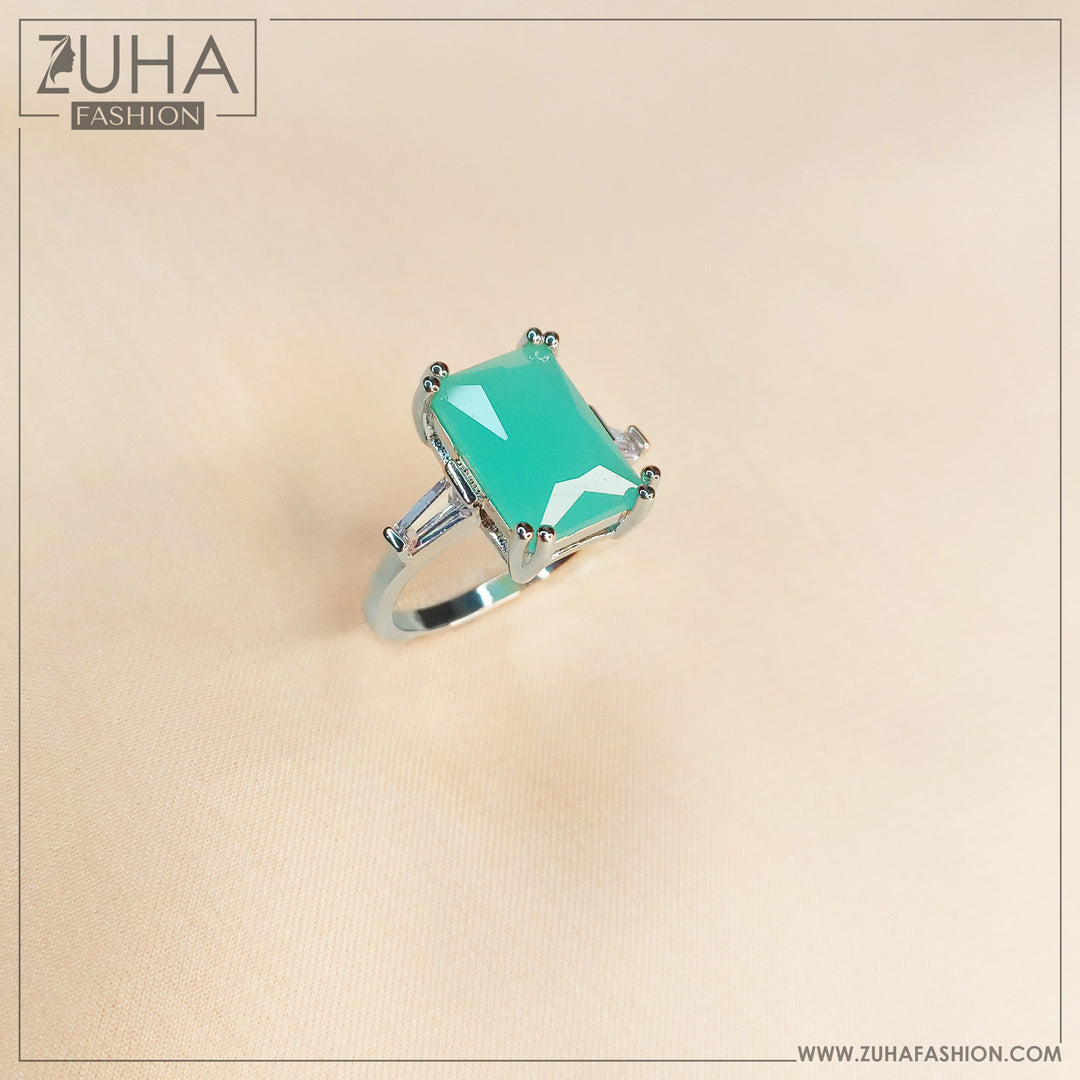 Sea Green Crystal Silver Matching Ring 0198