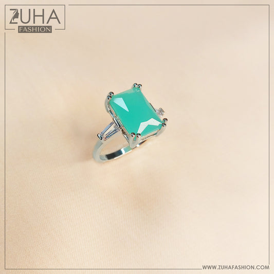 Sea Green Crystal Silver Matching Ring 0198