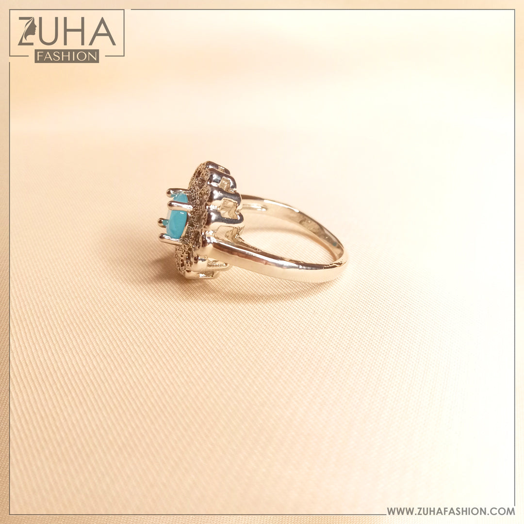 Turquoise Blue Stone Silver Ring 0117
