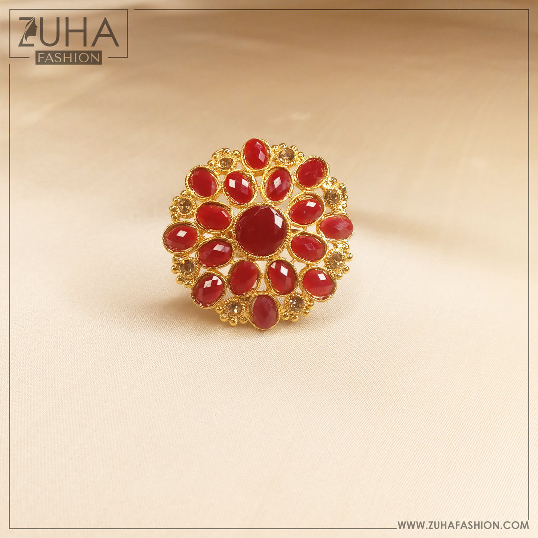 Ethnic Red Polki Style Ring 0161