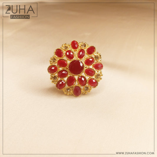 Ethnic Red Polki Style Ring 0161