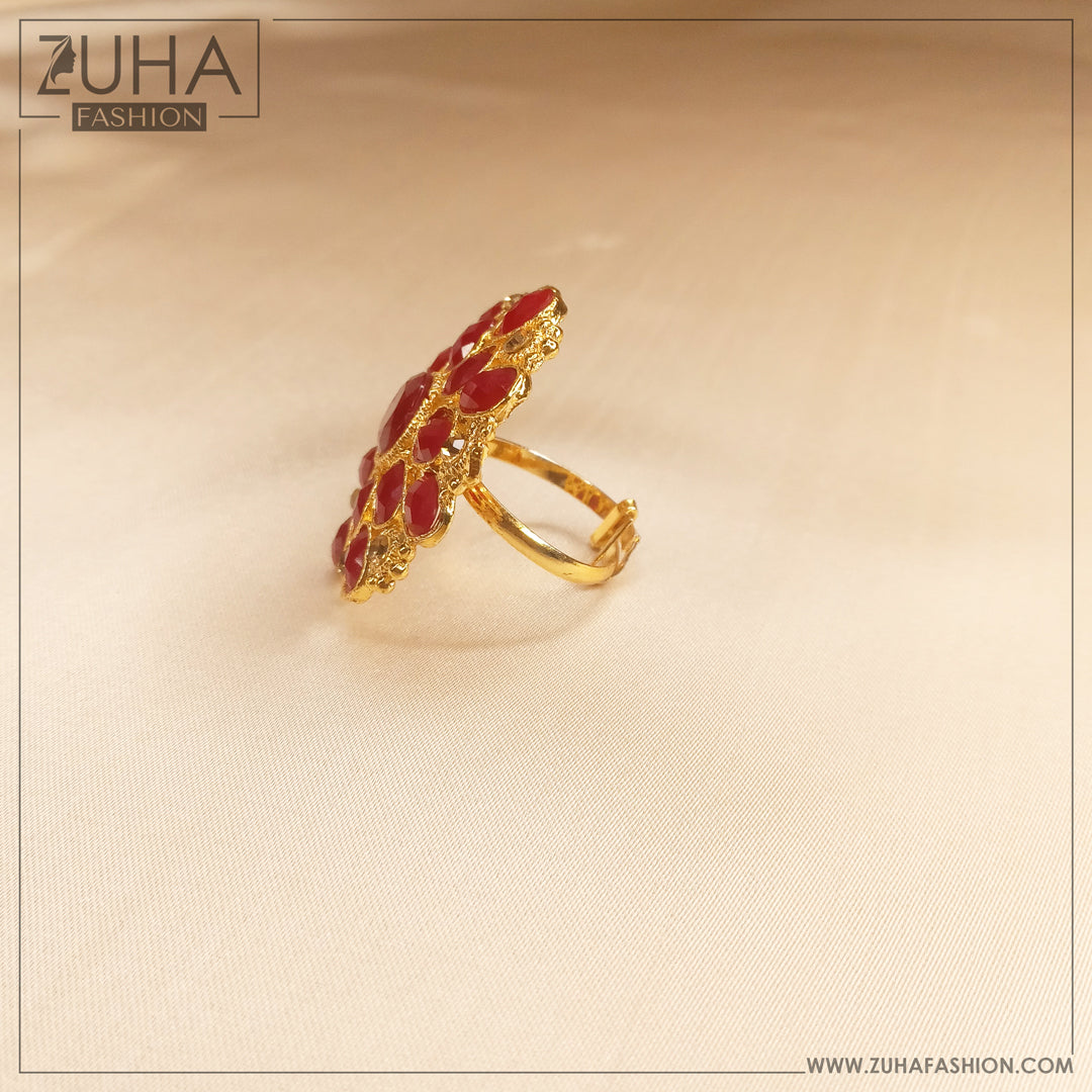 Ethnic Red Polki Style Ring 0161
