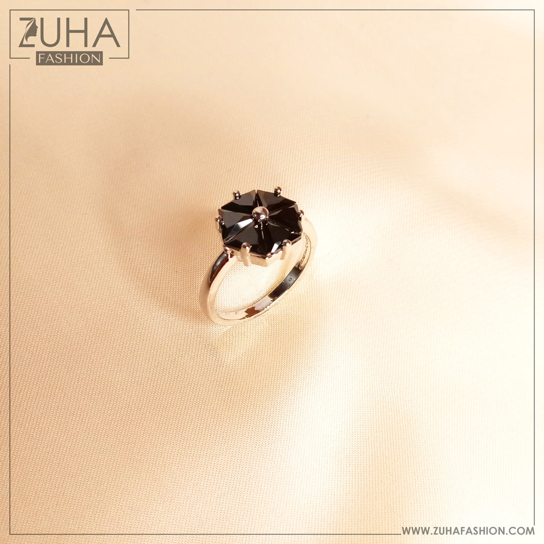 Black Crystal Silver Ring 0130