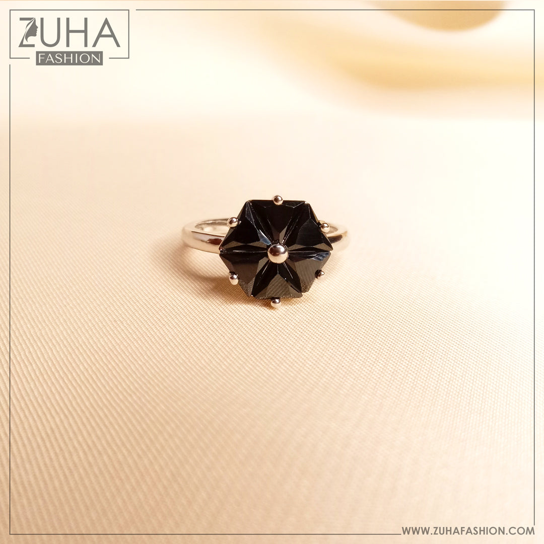 Black Crystal Silver Ring 0130