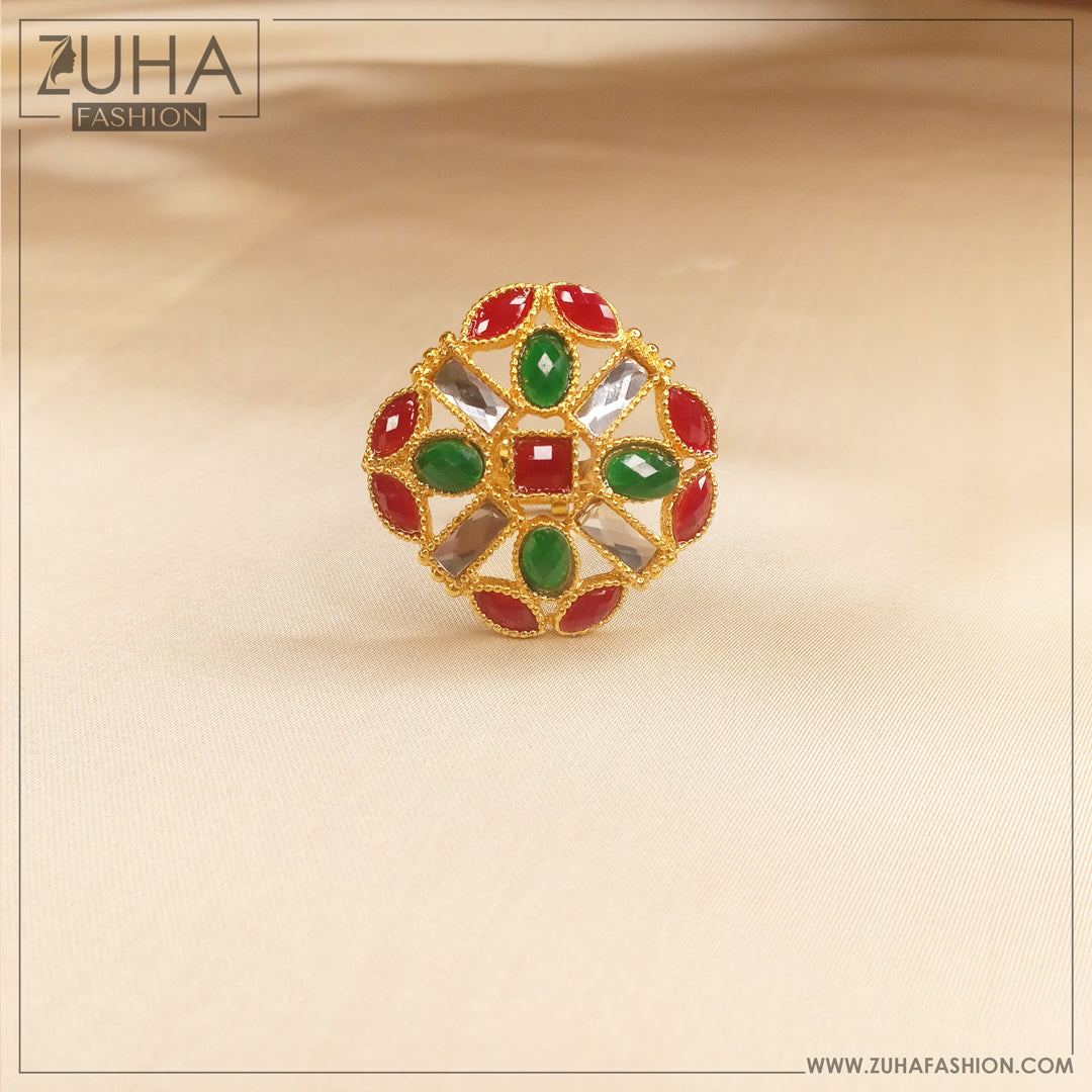 Ethnic Multicolor Polki Style Ring 0164