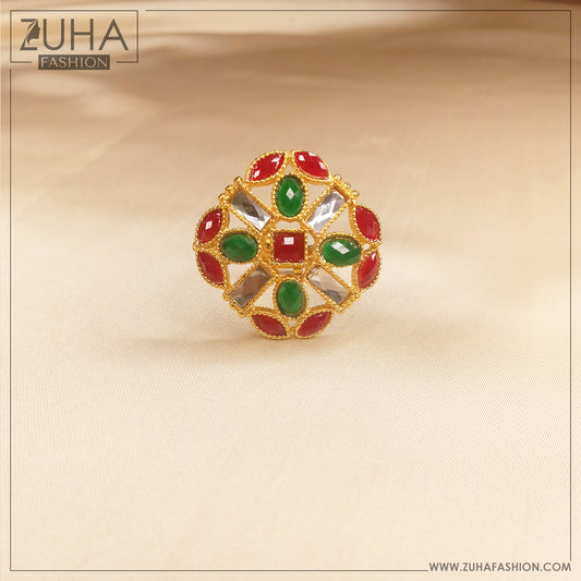 Ethnic Multicolor Polki Style Ring 0164