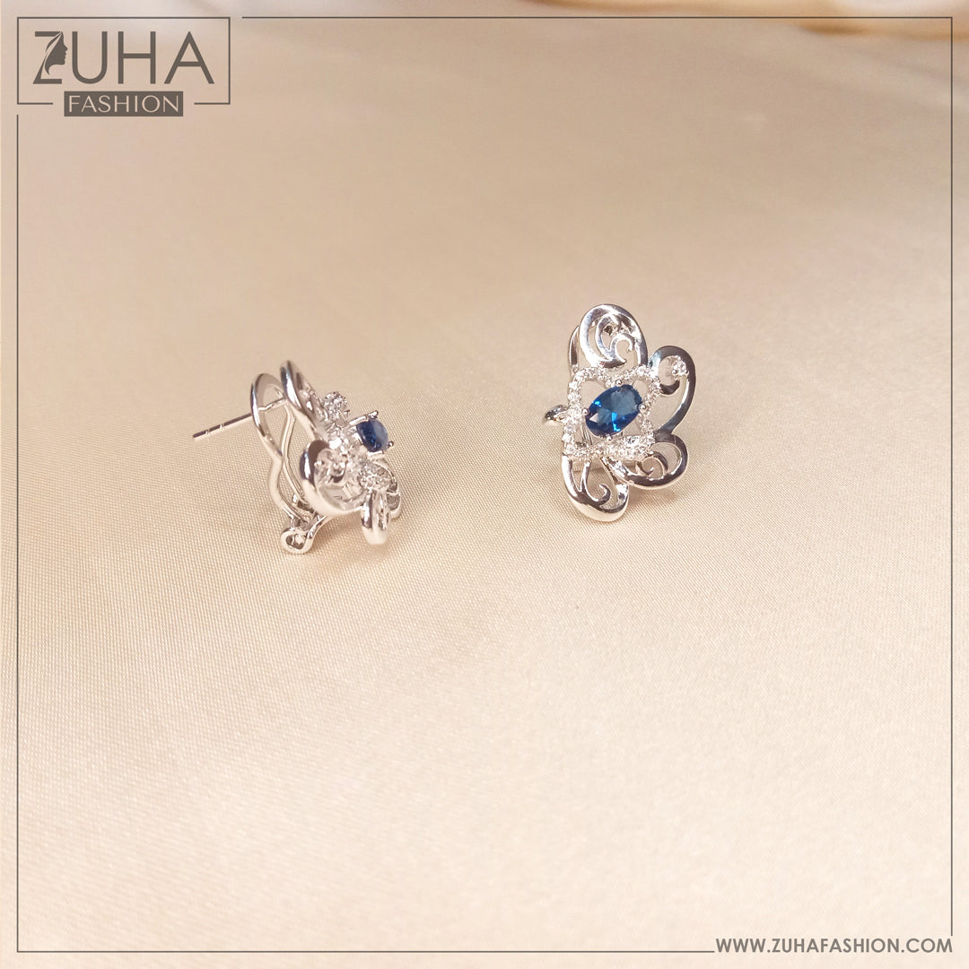 Premium Silver Blue Ear Studs 0042